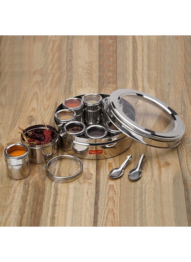 Sumeet - Sumeet 9 in 1 Stainless Steel Airtight Multi Masala BoxOrganiser with See through Lid, Silver - Image 1