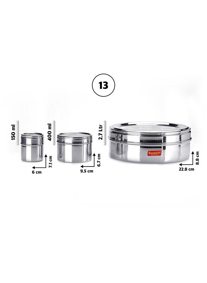 Sumeet - Sumeet 9 in 1 Stainless Steel Airtight Multi Masala BoxOrganiser with See through Lid, Silver - Image 1