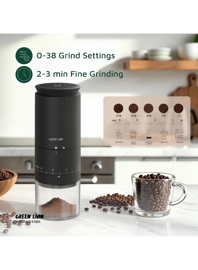 GREEN LION Grind Pro Coffee Grinder Rechargeable Portable with Battery 1500mAh & 12500 RPM  / Multi Grind Setting 0-38 For French Press & Espresso / Type-C Charging / Coffee Bean Grinder with Conical Ceramic - Black - Image 3