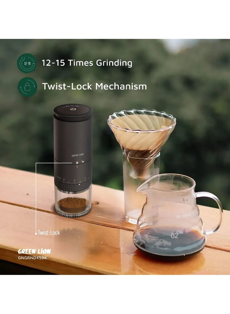 GREEN LION Grind Pro Coffee Grinder Rechargeable Portable with Battery 1500mAh & 12500 RPM  / Multi Grind Setting 0-38 For French Press & Espresso / Type-C Charging / Coffee Bean Grinder with Conical Ceramic - Black - Image 5