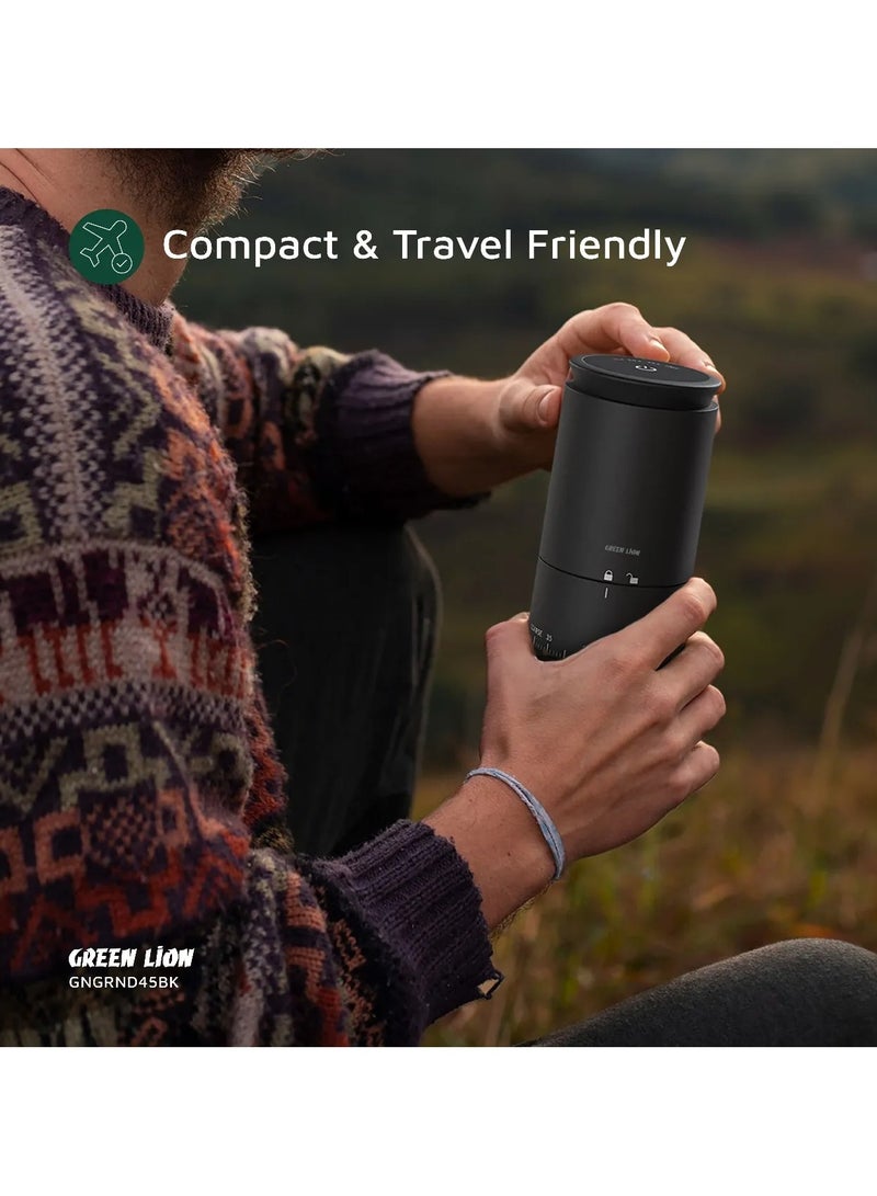 GREEN LION Grind Pro Coffee Grinder Rechargeable Portable with Battery 1500mAh & 12500 RPM  / Multi Grind Setting 0-38 For French Press & Espresso / Type-C Charging / Coffee Bean Grinder with Conical Ceramic - Black - Image 4