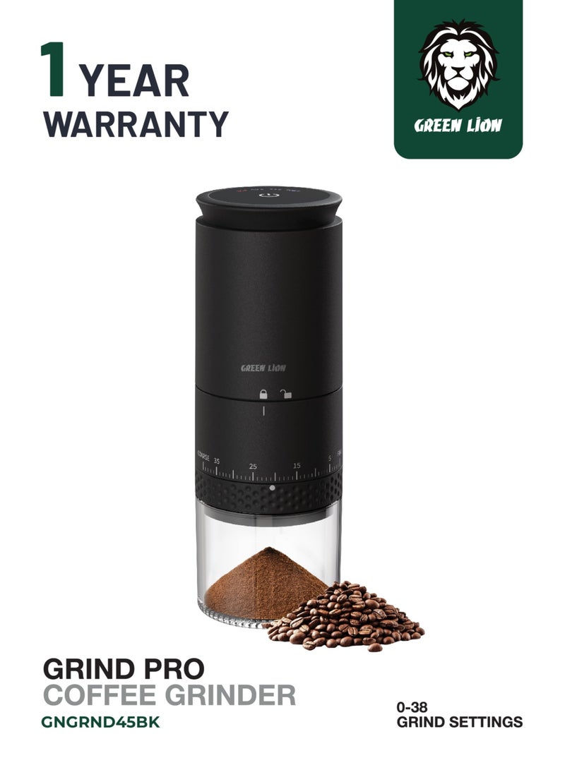 GREEN LION Grind Pro Coffee Grinder Rechargeable Portable with Battery 1500mAh & 12500 RPM  / Multi Grind Setting 0-38 For French Press & Espresso / Type-C Charging / Coffee Bean Grinder with Conical Ceramic - Black - Image 1