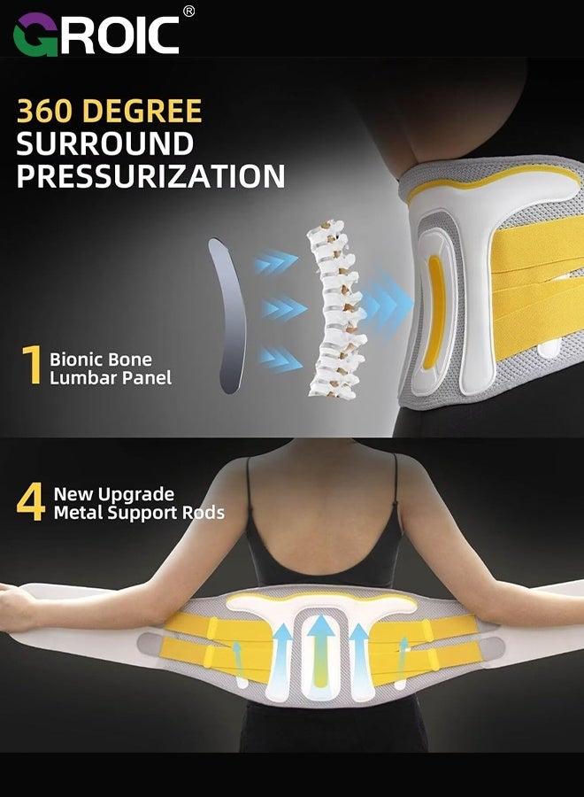 GROIC مشد الخصر، حزام دعم الخصر لتخفيف آلام أسفل الظهر، دعامة قطنية قابلة للتعديل مع أحزمة مزدوجة للرجال والنساء، مدرب الخصر للعمل، والتمارين، والارتداء اليومي - Image 3