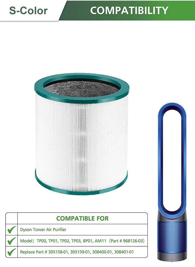 S-Color - 1 Pack True HEPA Replacement Filter Compatible with Dyson Tower Air Purifier Pure Cool Link TP01 TP02 TP03 AM11 BP01 Models White - Image 1