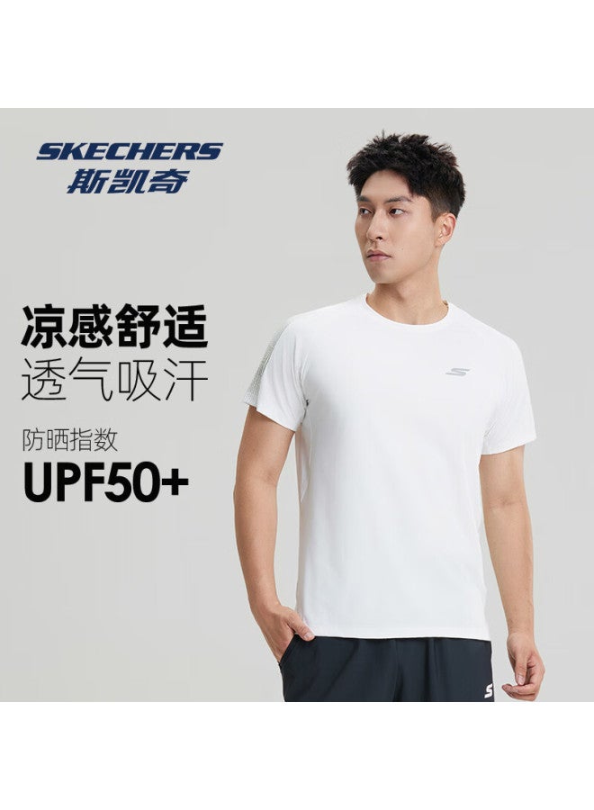 Skechers Men's Short-sleeve Ice Silk Quick-dry T-shirt, Autumn Lightweight Casual Breathable Outdoor Sports Round Neck Short Sleeve