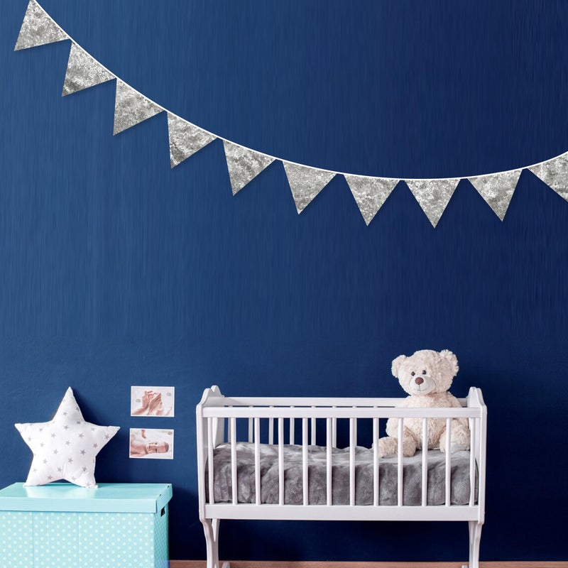 pinkblume Silver Decorations Double Sided Silver Sequin Fabric Triangle Pennant Banner Flag Bunting Garland for Silver Theme Nursery Classroom Home Bedroom Wall Holiday Christmas Decor - Image 3