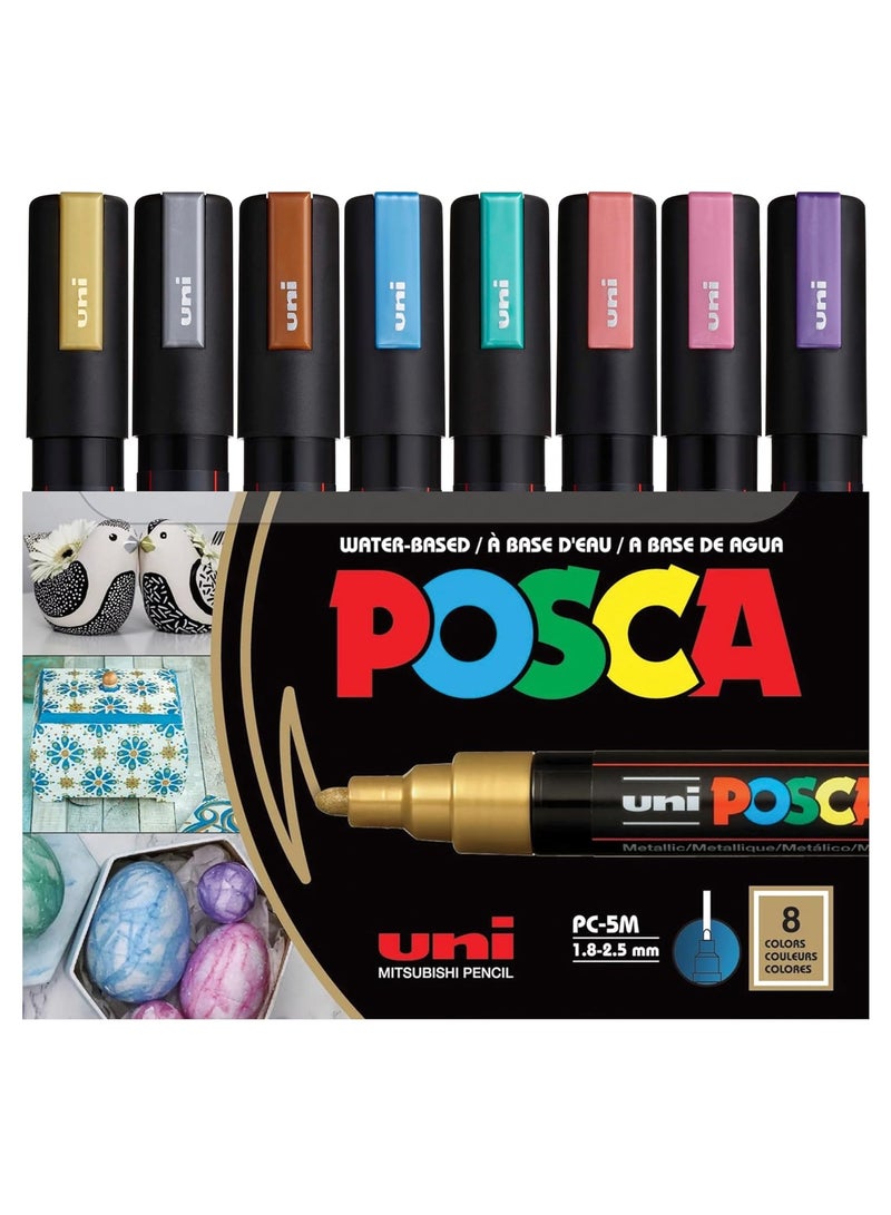 POSCA Uni Posca Water-Based Permanent Paint Pens - Metallic Colors, Non-Toxic Markers for Art, Craft, and DIY Projects - Image 1