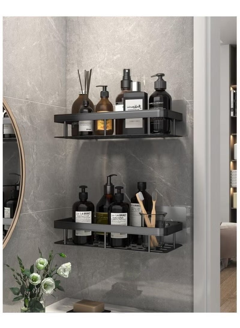 JOGAMS 2 Packs Bathroom Shower Shelf Bathroom Organizer Shower Caddy Shelf Bathroom Storage Shelf Wall Shelf No Drilling Wall Mounted Shower Shelves Black - Image 1