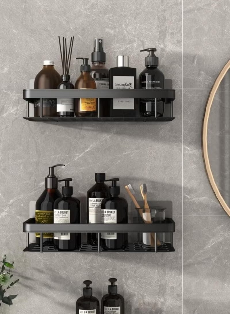 JOGAMS 2 Packs Bathroom Shower Shelf Bathroom Organizer Shower Caddy Shelf Bathroom Storage Shelf Wall Shelf No Drilling Wall Mounted Shower Shelves Black - Image 2