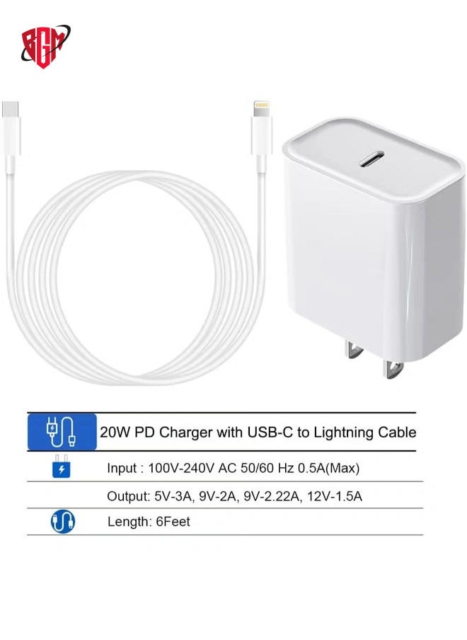 BGM - iPhone Fast Charger, 20W USB C PD Wall Charger Block Plug with[MFi Certified]6ft Type C to Lightning Cable Quick Charging Data Sync Cord for iPhone14 13 12 11 Pro Max Mini Xs Xr iPad Air - Image 1