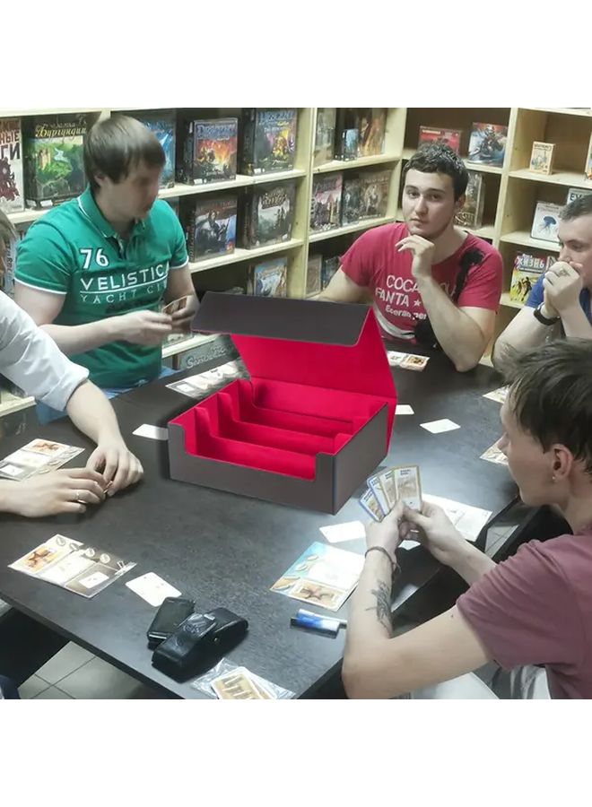 Red Extra Large Faux Leather Card Box Strong Snap Sleeves Magic Collectible Card Storage Display Case - Image 5