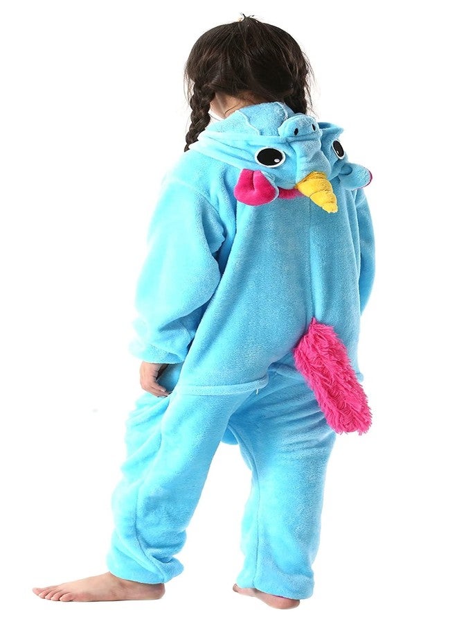 DarkCom Animal Onesie for Kids,Flannel Cosplay Blue Unicorn Halloween Christmas Costume Parent-Child Sleepwear for Girls Boys 10-11 Years - Image 4