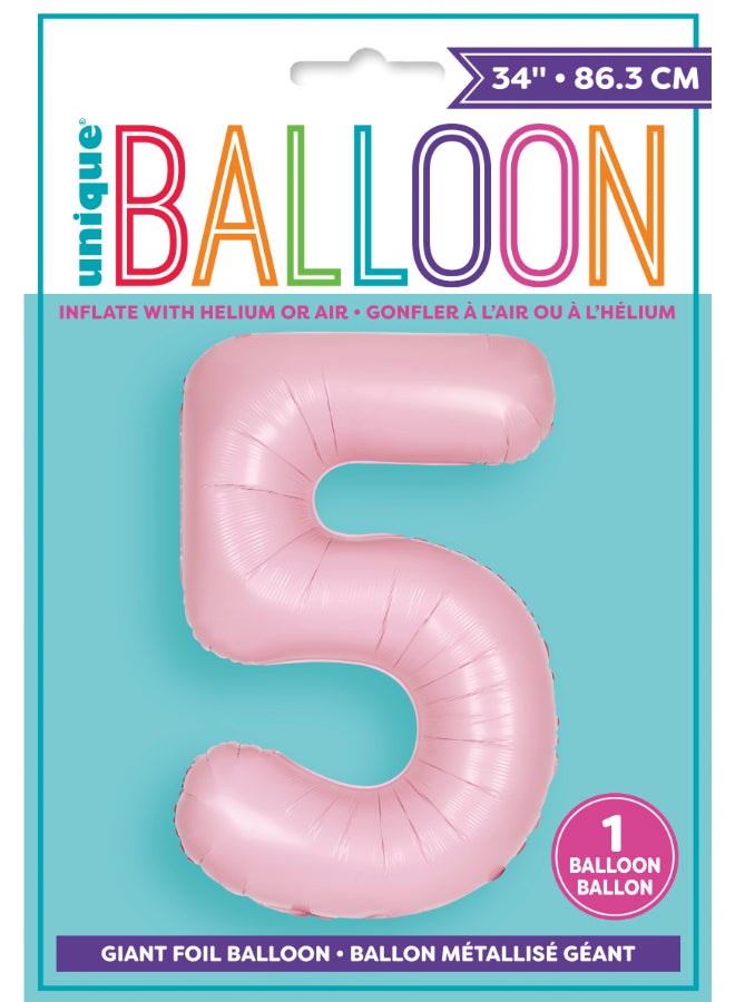 Unique 34" Matte Lovely Pink Number 5 Foil Balloon - Image 3