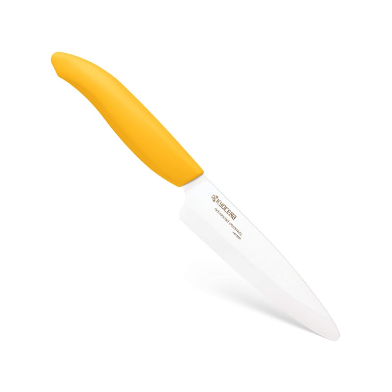 Kyocera Advanced Ceramic Revolution Series 4.5-inch Utility Knife, Yellow Handle, White Blade - Image 1