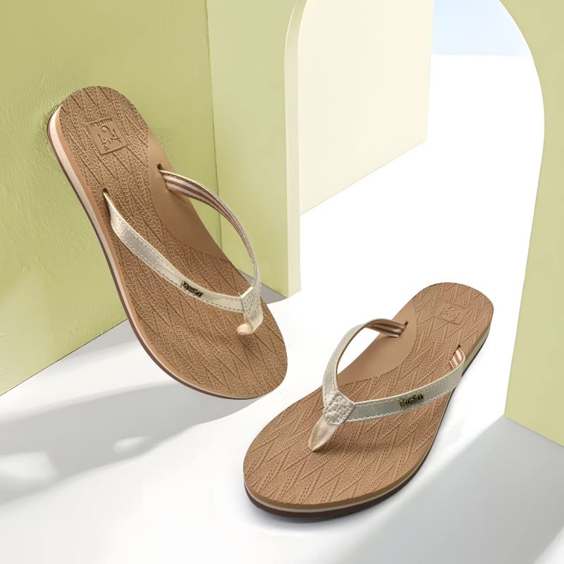 KuaiLu Womens Fashion Flip Flops Ladies Lightweight Summer Beach Yoga Mat Thong Sandals with Comfortable Arch Support Beige Size 7 - Image 3