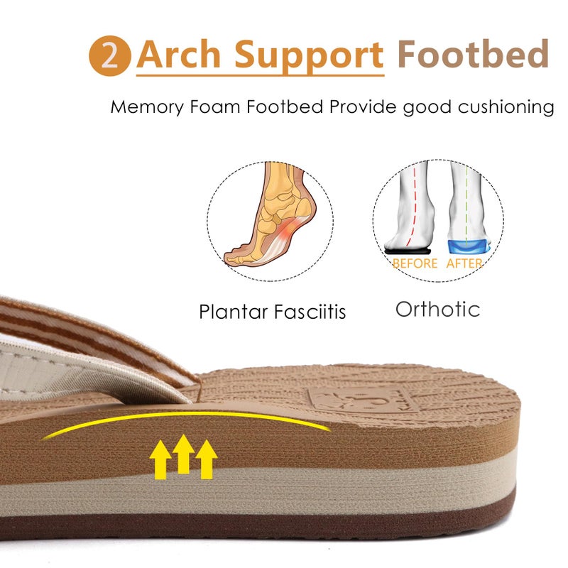 KuaiLu Womens Fashion Flip Flops Ladies Lightweight Summer Beach Yoga Mat Thong Sandals with Comfortable Arch Support Beige Size 7 - Image 5