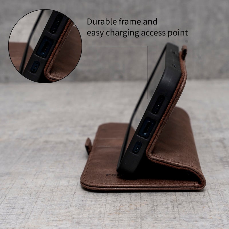 Porter Riley - Leather Case for iPhone 14. Premium Genuine Leather Stand/Cover/Wallet/Flip Case with [Card Slots] [Horizontal Stand] [Durable Frame] (Chocolate Brown) - Image 4