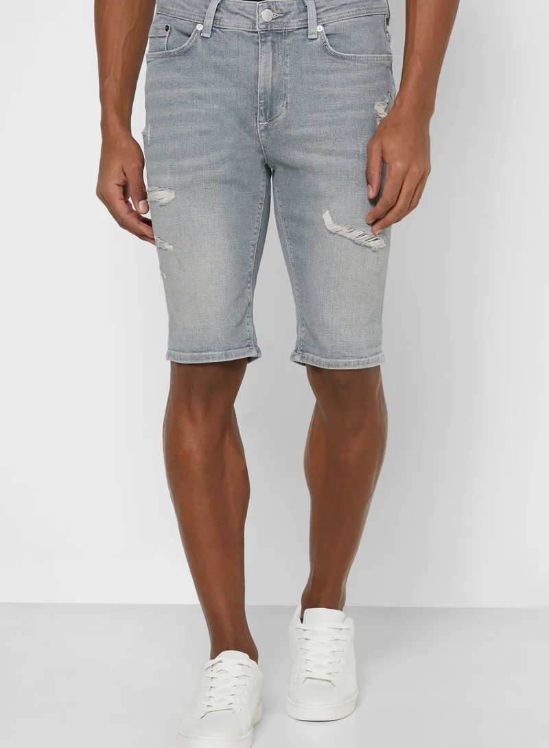 RIVER ISLAND Skinny Ripped Denim Shorts