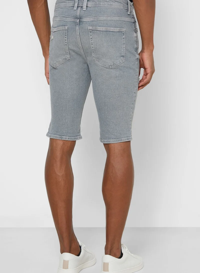 RIVER ISLAND Skinny Ripped Denim Shorts