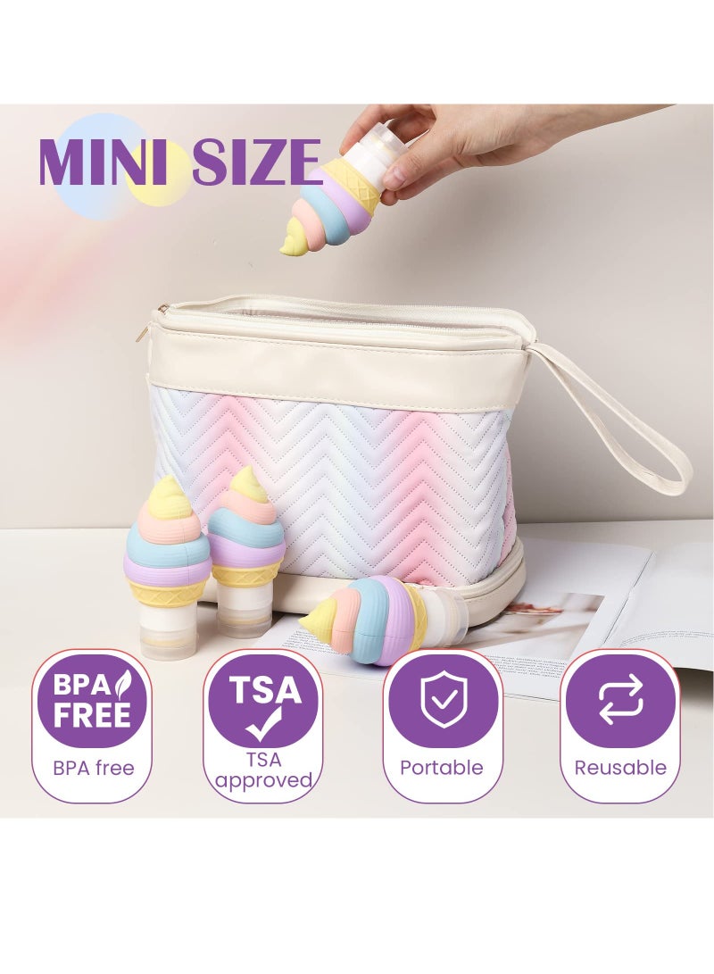 TSA Approved Travel Silicone Bottles Set for Shampoo and Lotion Leak Proof Refills BPA Free 4 Pack Ice Cream Design - Image 3