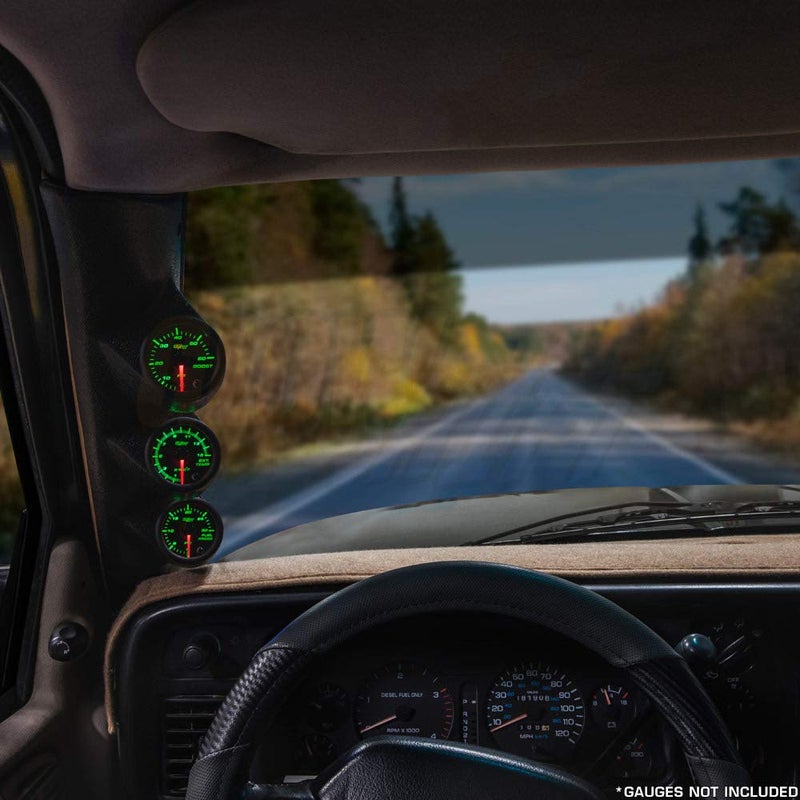 GLOWSHIFT Black Triple Pillar Gauge Pod Compatible with Dodge Ram Cummins 1500 2500 3500 1994-1997 - ABS Plastic - Mounts (3) 2-1/16" (52mm) Gauges to Truck's A-Pillar - Image 2