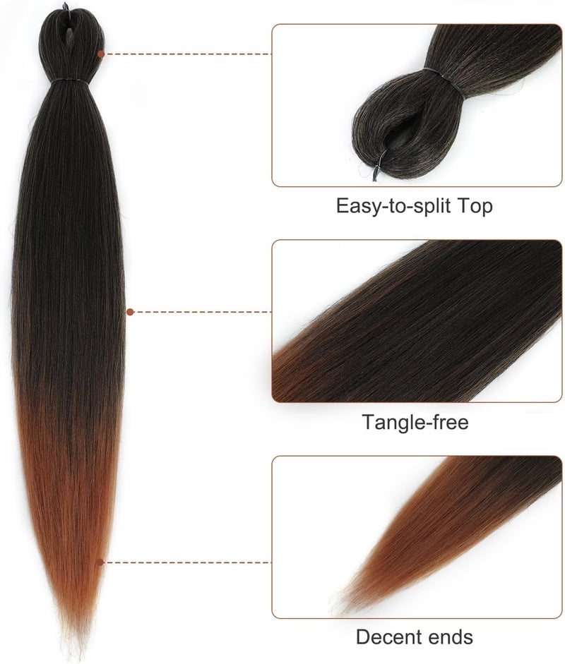 Difunee Pre-stretched Braiding Hair - 24 Inch 8 Packs Ombre Brown Long Braiding Hair For Twist or Box Braids, Yaki Texture Hot Water Setting Synthetic Braiding Hair Extensions (24 Inch, T30-8P) - Image 2