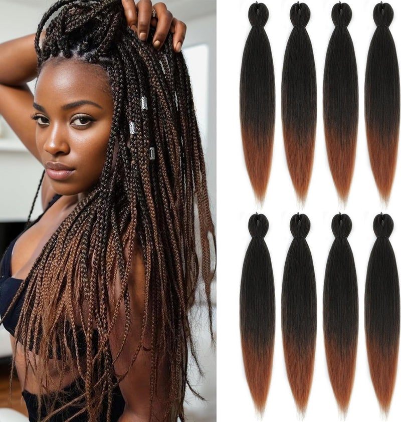 Difunee Pre-stretched Braiding Hair - 24 Inch 8 Packs Ombre Brown Long Braiding Hair For Twist or Box Braids, Yaki Texture Hot Water Setting Synthetic Braiding Hair Extensions (24 Inch, T30-8P) - Image 1