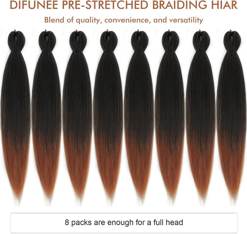 Difunee Pre-stretched Braiding Hair - 24 Inch 8 Packs Ombre Brown Long Braiding Hair For Twist or Box Braids, Yaki Texture Hot Water Setting Synthetic Braiding Hair Extensions (24 Inch, T30-8P) - Image 5
