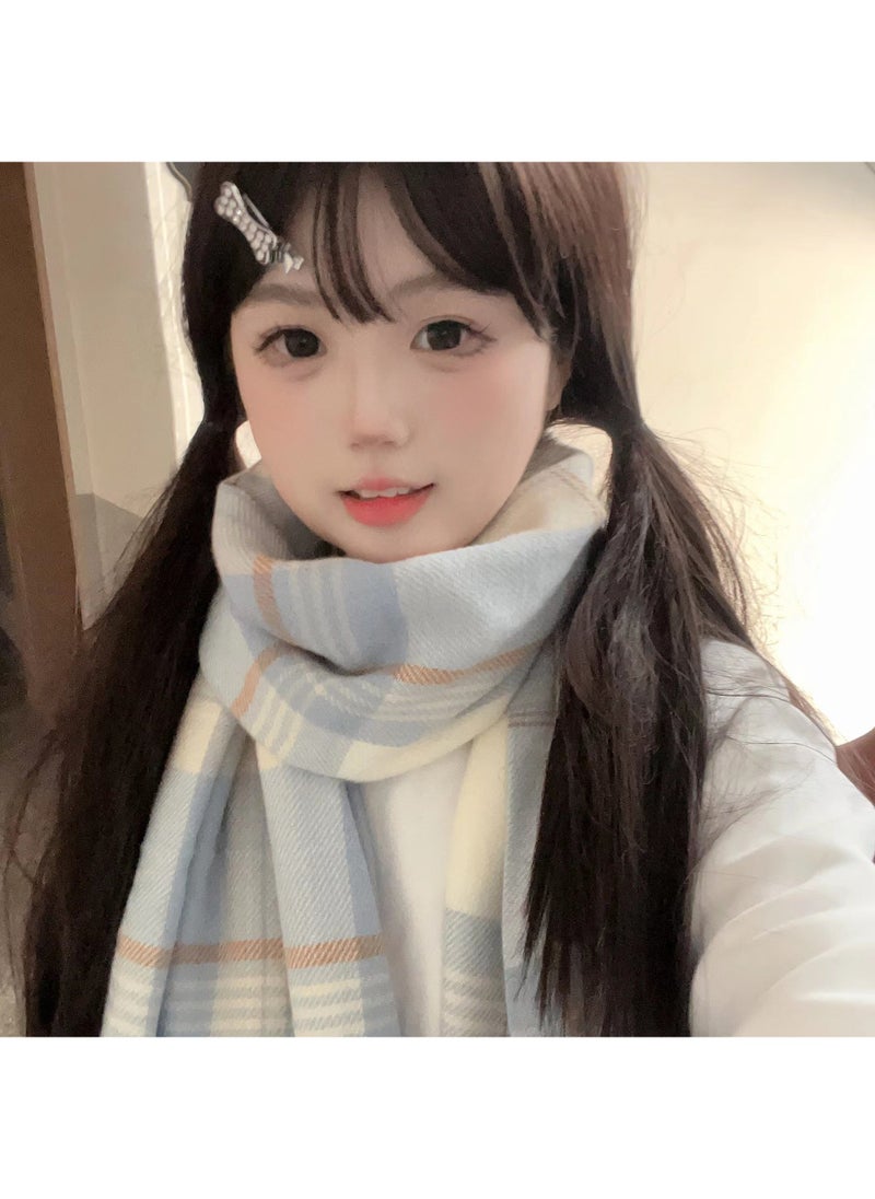 Generic Jk New Autumn and Winter Cashmere Plaid Warm Couple All-match Korean Student Niche Gift Girl Scarf [original design] sea salt Bailey sweet 