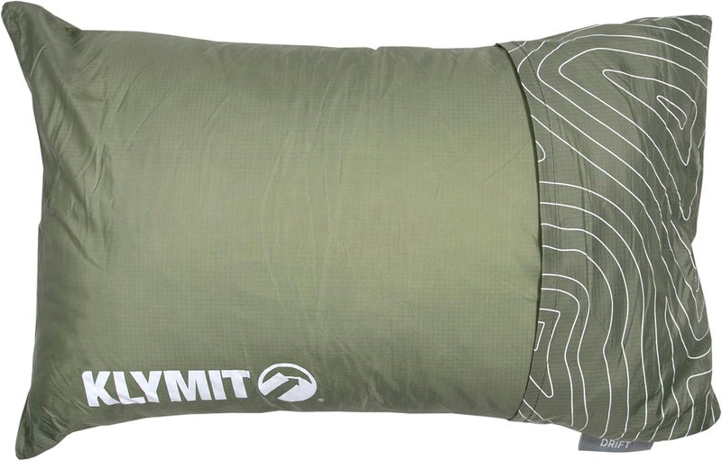 Klymit Drift Camping Pillow, Shredded Memory Foam Travel Pillow with Reversible Cover for Outdoor Use, Green, Large - Image 1