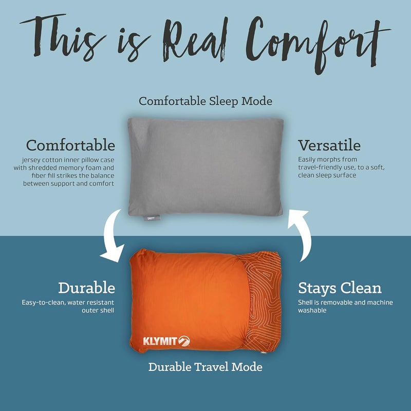 Klymit Drift Camping Pillow, Shredded Memory Foam Travel Pillow with Reversible Cover for Outdoor Use, Green, Large - Image 2