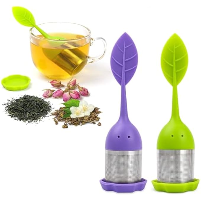 إكسفور مصفاة شاي من السيليكون لأوراق الشاي السائبة، قطعتان من فلتر شبكي دقيق مع غطاء، مصفاة أكواب شاي للشاي العشبي - Image 1