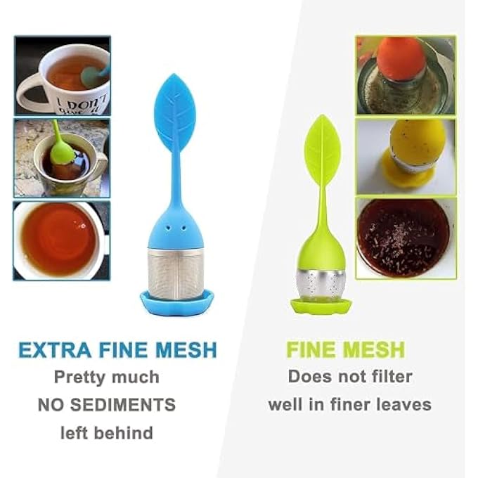 إكسفور مصفاة شاي من السيليكون لأوراق الشاي السائبة، قطعتان من فلتر شبكي دقيق مع غطاء، مصفاة أكواب شاي للشاي العشبي - Image 4