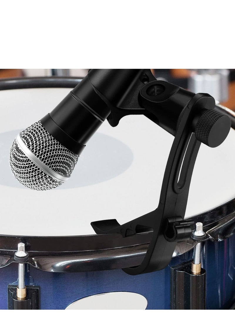 Drum Microphone Clip, Adjustable Mic Mount Clamp Holder Mic Securing Clip, Shockproof Drum Mounts for Musical Instrument Supplies, Microphone Drum Mount for Professional Drum Recording (2PCS)
