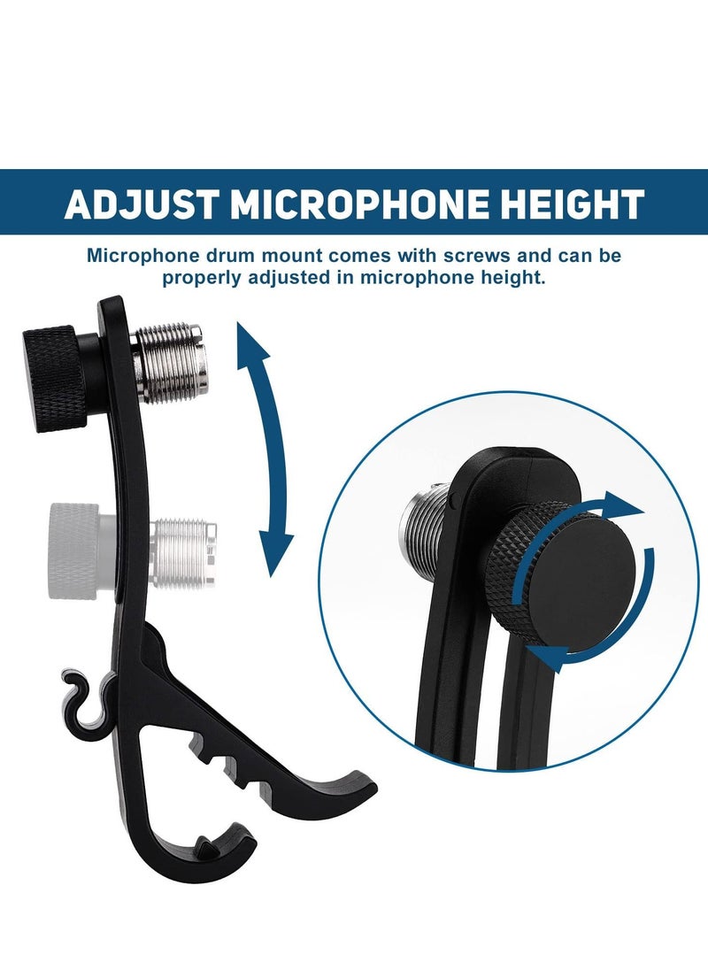 Drum Microphone Clip, Adjustable Mic Mount Clamp Holder Mic Securing Clip, Shockproof Drum Mounts for Musical Instrument Supplies, Microphone Drum Mount for Professional Drum Recording (2PCS)