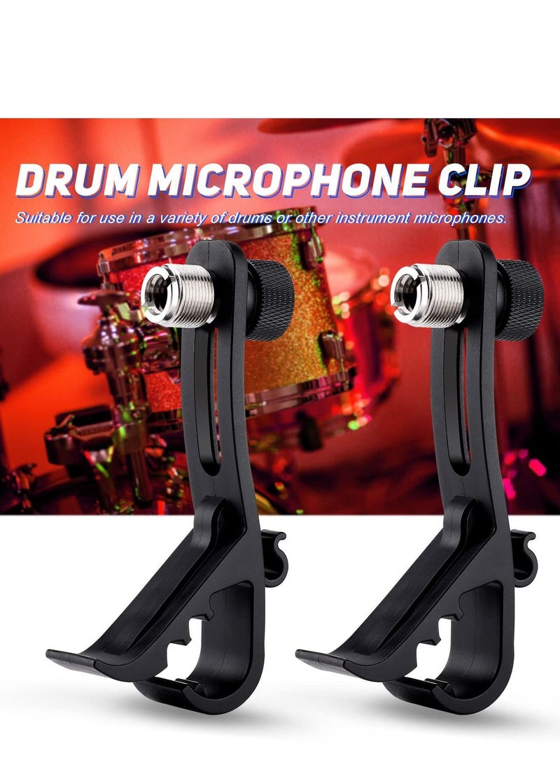 Drum Microphone Clip, Adjustable Mic Mount Clamp Holder Mic Securing Clip, Shockproof Drum Mounts for Musical Instrument Supplies, Microphone Drum Mount for Professional Drum Recording (2PCS)
