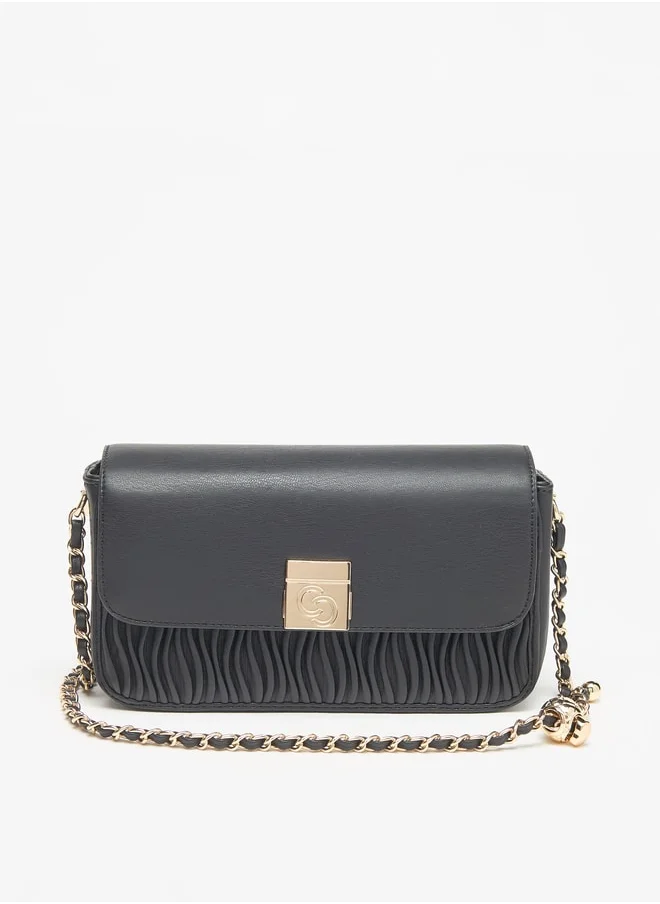 سيليست Women Pleated Crossbody Bag with Chain Strap and Button Closure