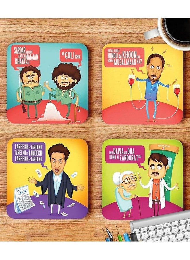 OUTFITQUE Hindi Funny Quotes Inspiration Printed Designer Coasters with Beautiful Metal Stand/Holder (MDF Wooden, Set of 4, 3.5x3.5 Inch, Square) for [ Tea/Coffee/Mug/ ] D11 - Image 2