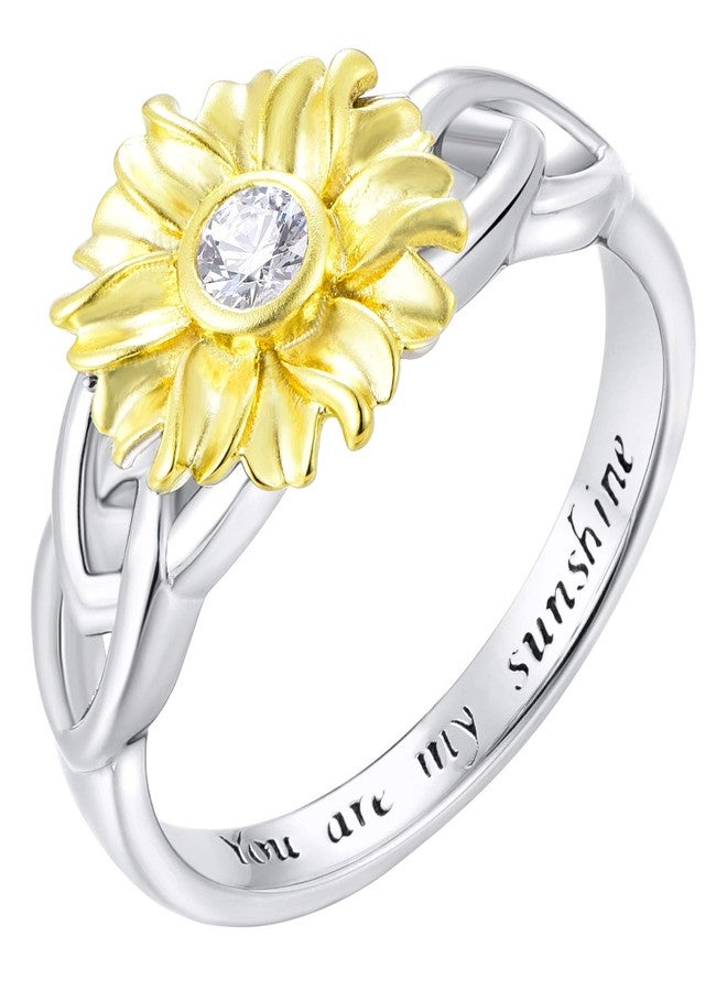 YL Celtic Kont Sunflower Rings 925 Sterling Silver You Are My Sunshine Ring Flower Jewelry for Women-size9 - Image 1