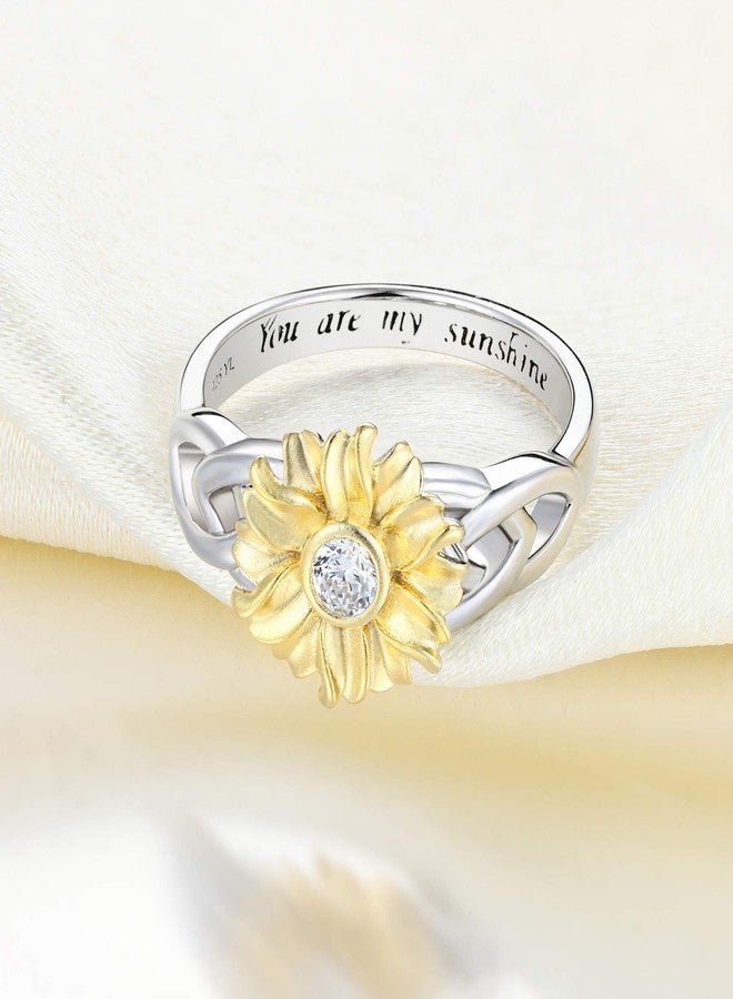 YL Celtic Kont Sunflower Rings 925 Sterling Silver You Are My Sunshine Ring Flower Jewelry for Women-size9 - Image 5