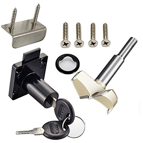 Baoxr Desk Lock + Door Puncher Set Drawer Letter Box Door Lock Model CT-138-32 Door Opener Diameter 0.75 inch / 20MM Suitable for Door Panel Thickness of 27 mm - 32 mm. 1 Set [Black] - Image 1