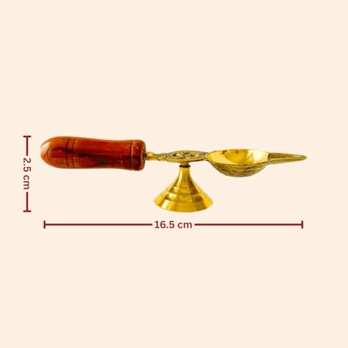 PITARA HOMES 100% Pure Brass Spoon Aarti Diya with Wooden Handle | Medium Size Pooja Diya | Traditional Oil Lamp for Temple, Prayer & Festivals | Housewarming & Indian Ceremonial Gifting - Image 4