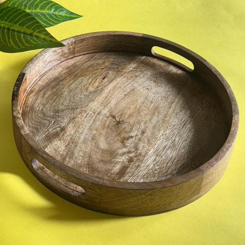 Lupaava Multipurpose Wooden Round Serving Tray - Decorative Platter for Kitchen, Dining, Coffee Table & Home Décor - 13 Inch - Image 1