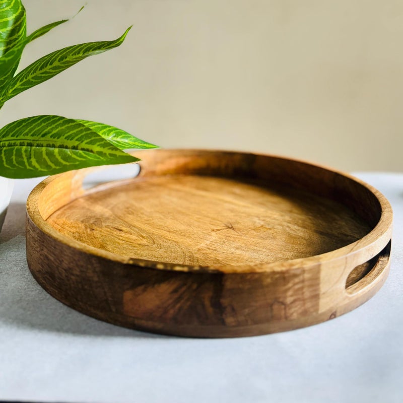 Lupaava Multipurpose Wooden Round Serving Tray - Decorative Platter for Kitchen, Dining, Coffee Table & Home Décor - 13 Inch - Image 2