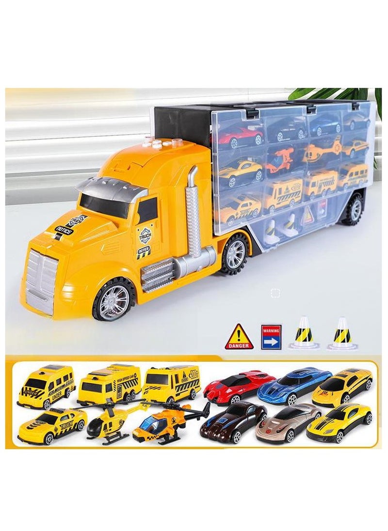 MIXDE 17-Piece Kids Toy Car Set Engineering Die-Casting Construction Car With Music And Light Friction Power Car With Dual Side Storage Truck  - Image 1