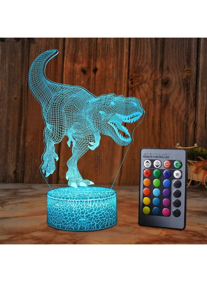 NIBEMINENT 3D Illusion Dinosaur Lamp with Remote Blue - Image 1
