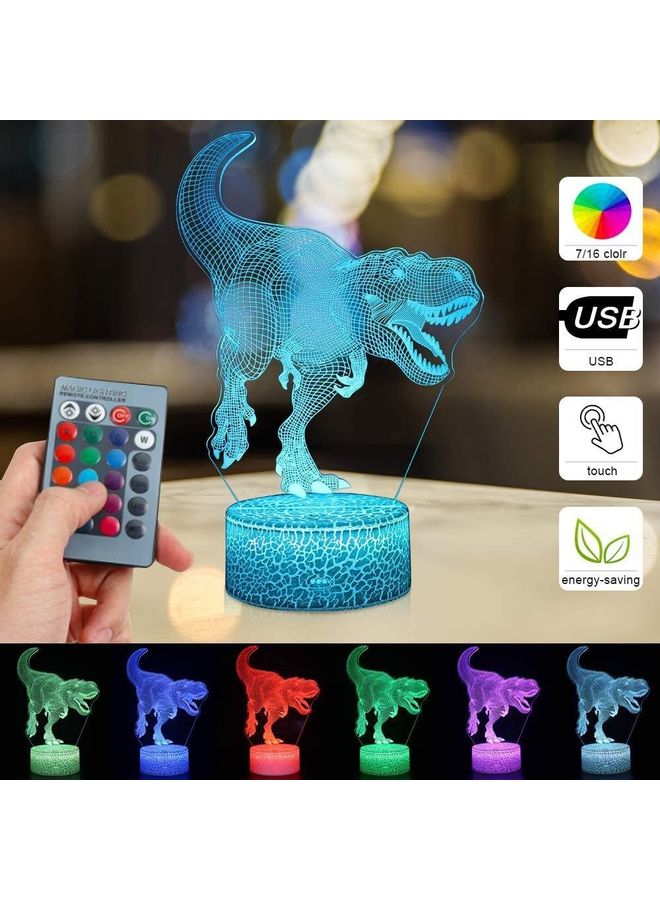 NIBEMINENT 3D Illusion Dinosaur Lamp with Remote Blue - Image 2