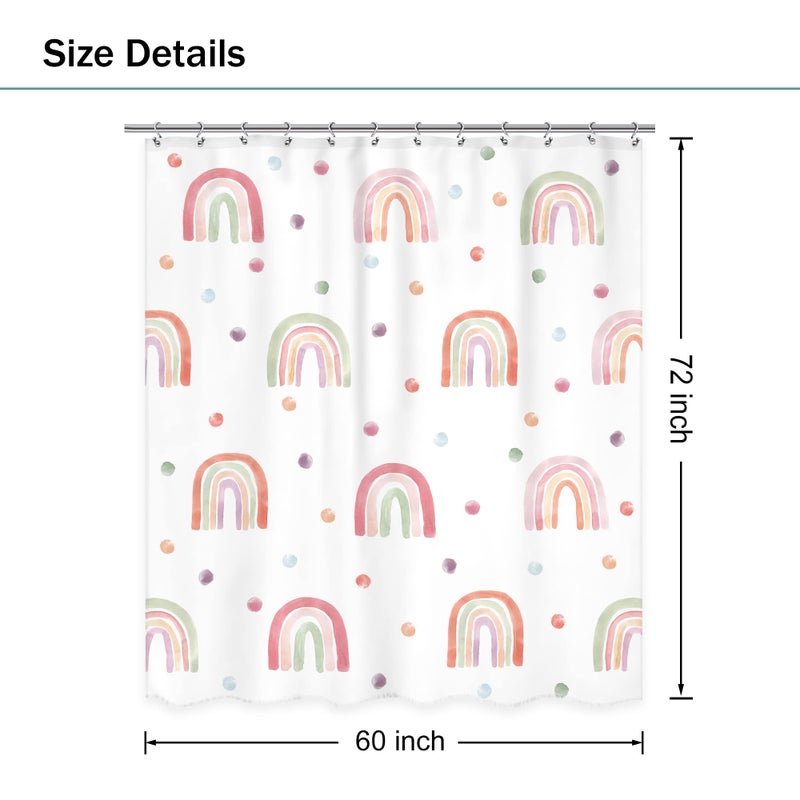 Ufeela Kids Rainbow Shower Curtain for Girls  Boho Pink Polka Dot Shower Curtain  Cute Girly Toddler Nursery Child Bathroom Set Modern Minimalist Aesthetic Curtain Bathtub Accessories Decor 60Wx72L - Image 3