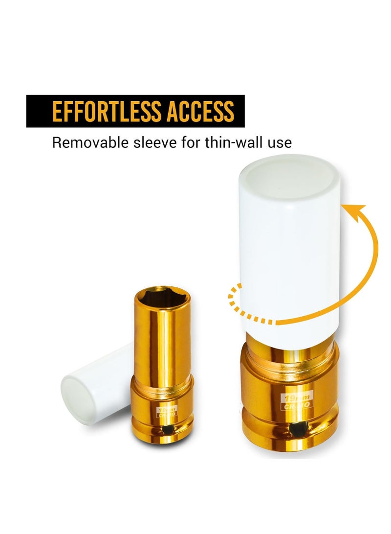 BOSS LIFE STYLE 3pcs 1/2" Drive Thin Wall Wheel Deep Impact Nut Socket Set 17mm 19mm 21 mm Car Garage Tool with Case - Image 4