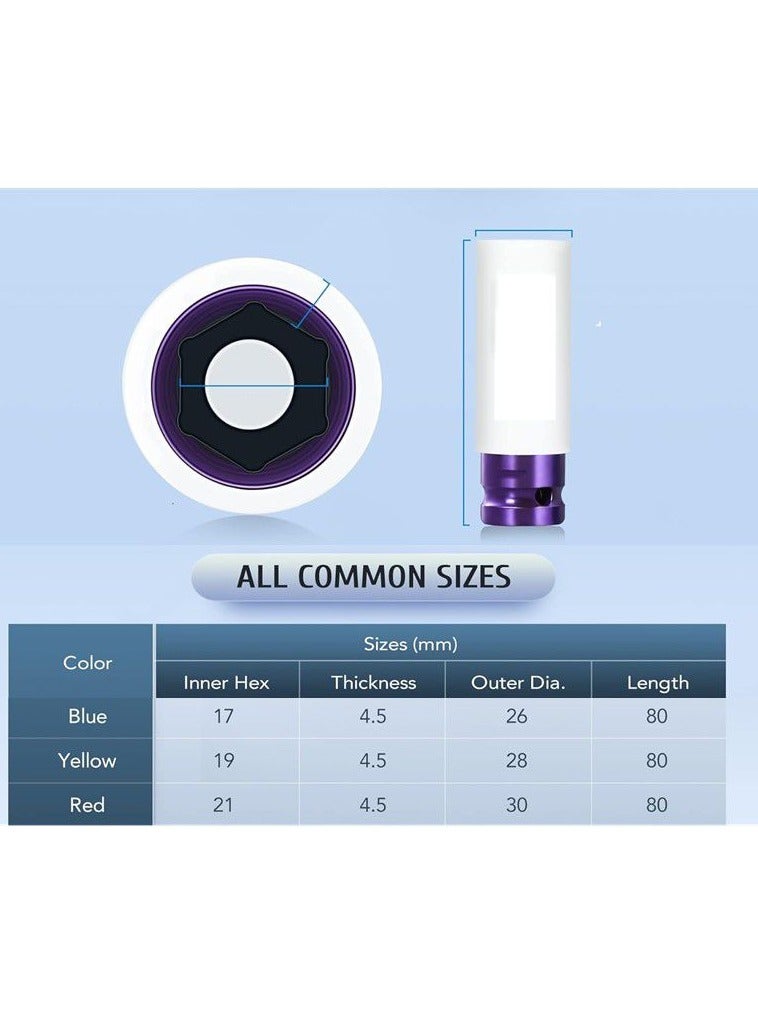 BOSS LIFE STYLE 3pcs 1/2" Drive Thin Wall Wheel Deep Impact Nut Socket Set 17mm 19mm 21 mm Car Garage Tool with Case - Image 5